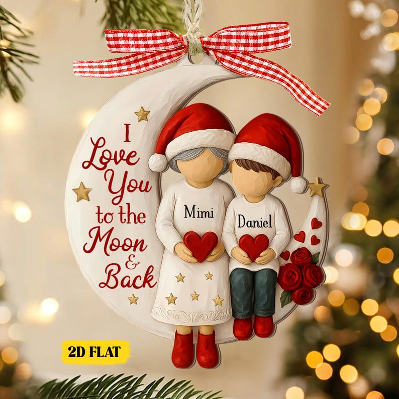 Custom Grandma and Grandson Ornament, 1-6 Grandkids Gift