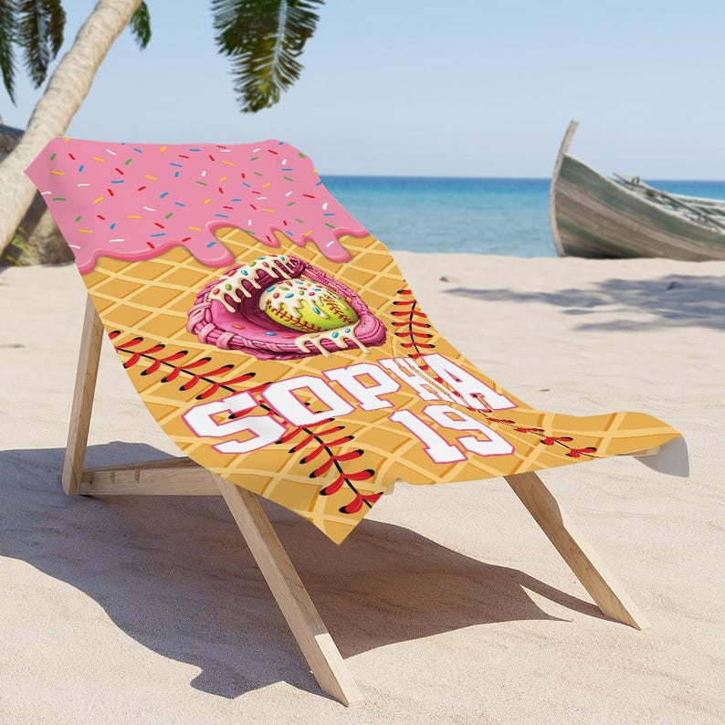 Custom Drip Baseball Beach Towel Personalized Ice Cream Drip Boy Baseball Towel