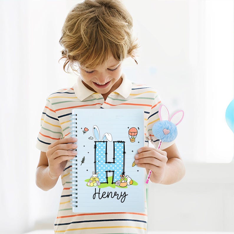 Personalized Easter Bunny Eggs Initial Name A5 Spiral Notebook