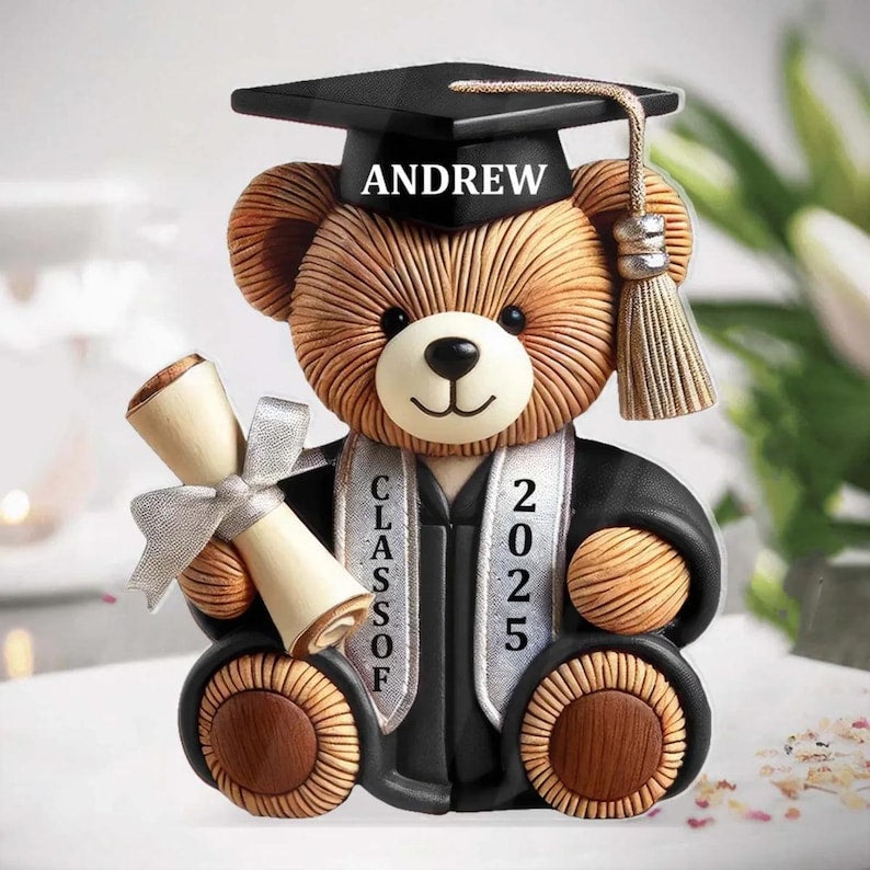 Graduation Bear - Personalized Acrylic Plaque, Graduation Gift