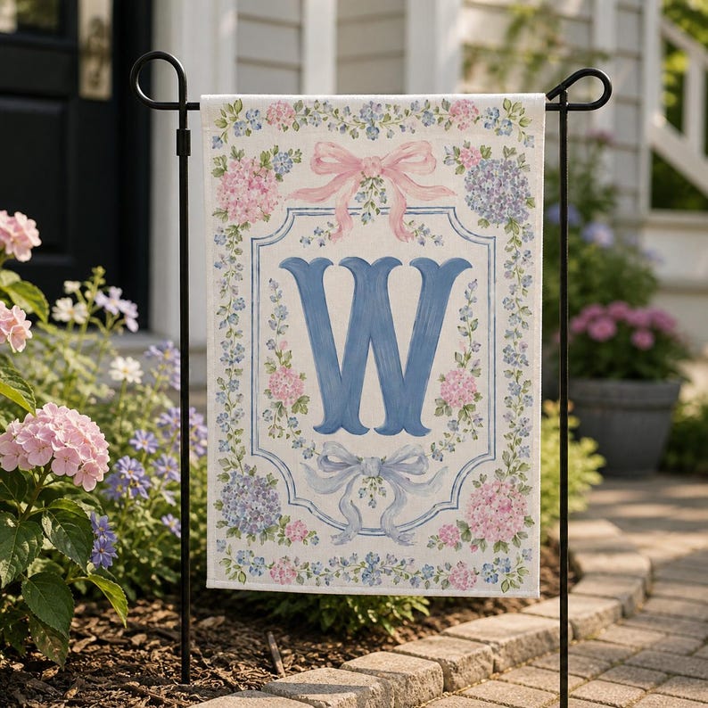 Grandmillennial Hydrangea Garden Flag, Spring Welcome Flag, Summer Garden Flag