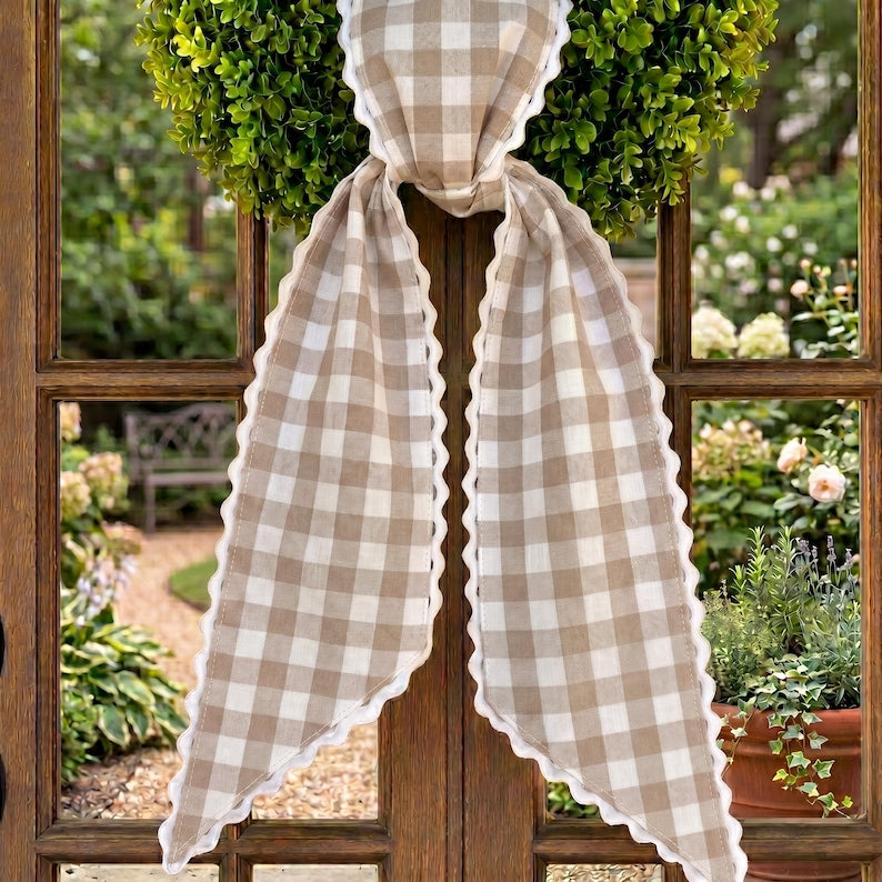 Personalized Stag Wreath Sash, Tan Gingham Door Bow