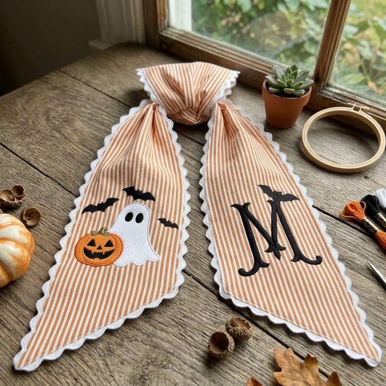 Personalized Halloween Wreath Sash, Monogram Ghost Pumpkin Door Decor