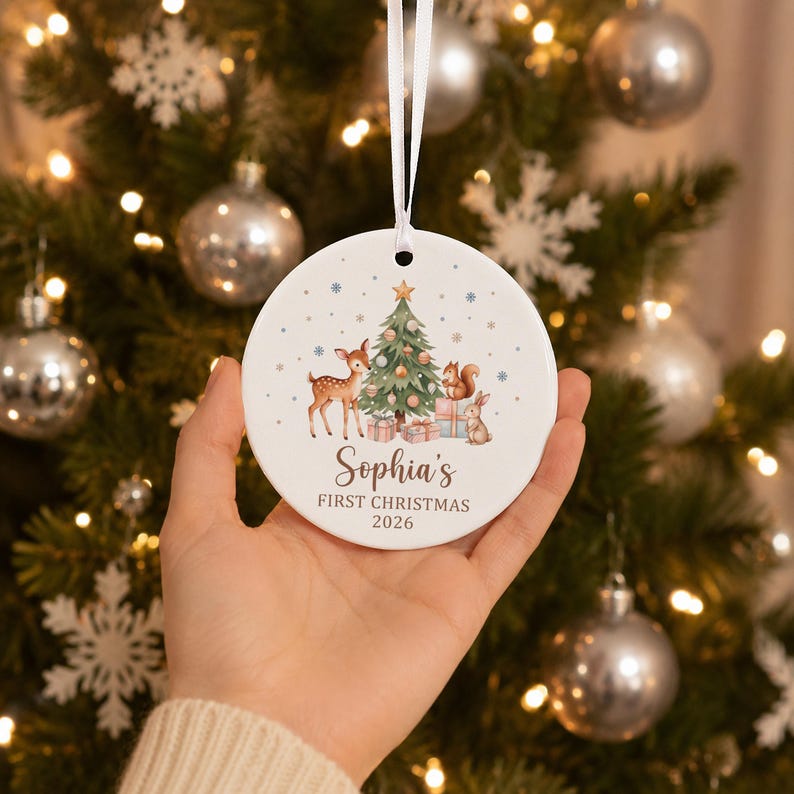 Babys First Christmas Ornament Ceramic, Personalized Baby's First Christmas Ornament Girl