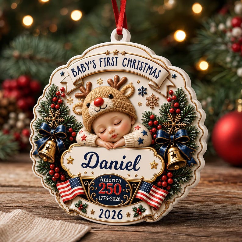 Personalized Baby First Christmas Ornament, Custom Baby Name Keepsake