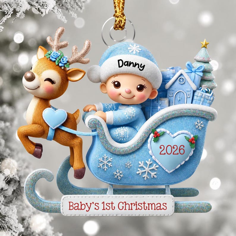 Personalized Baby's 1st Christmas Sleigh Ornament,Newborn Keepsake