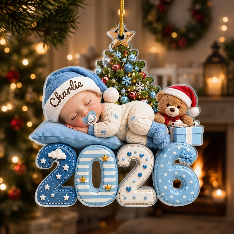 Personalized Baby's First Christmas Acrylic Ornament, Custom Baby Name 2026 Ornament