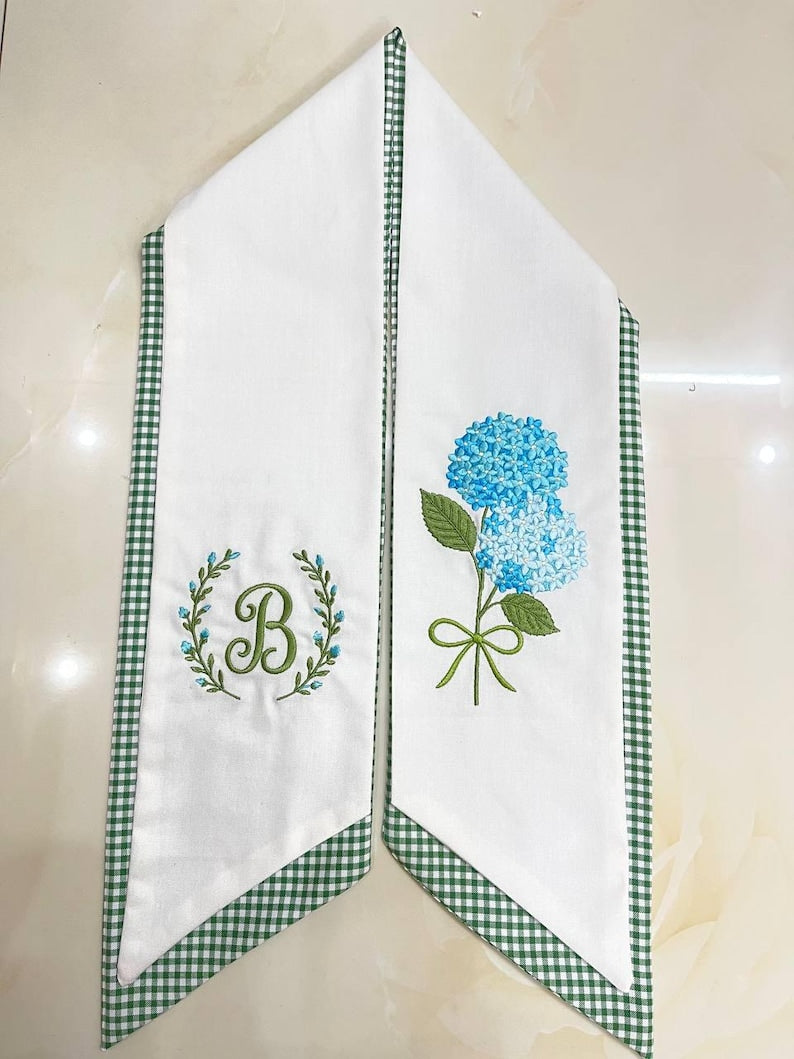 Personalized Hydrangea Door Hanger Sash, Blue Hydrangea Wreath Sash