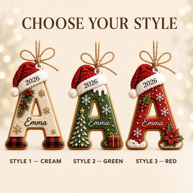 Personalized Gingerbread Letter 2D Flat Ornament, Custom Kids Name Ornament