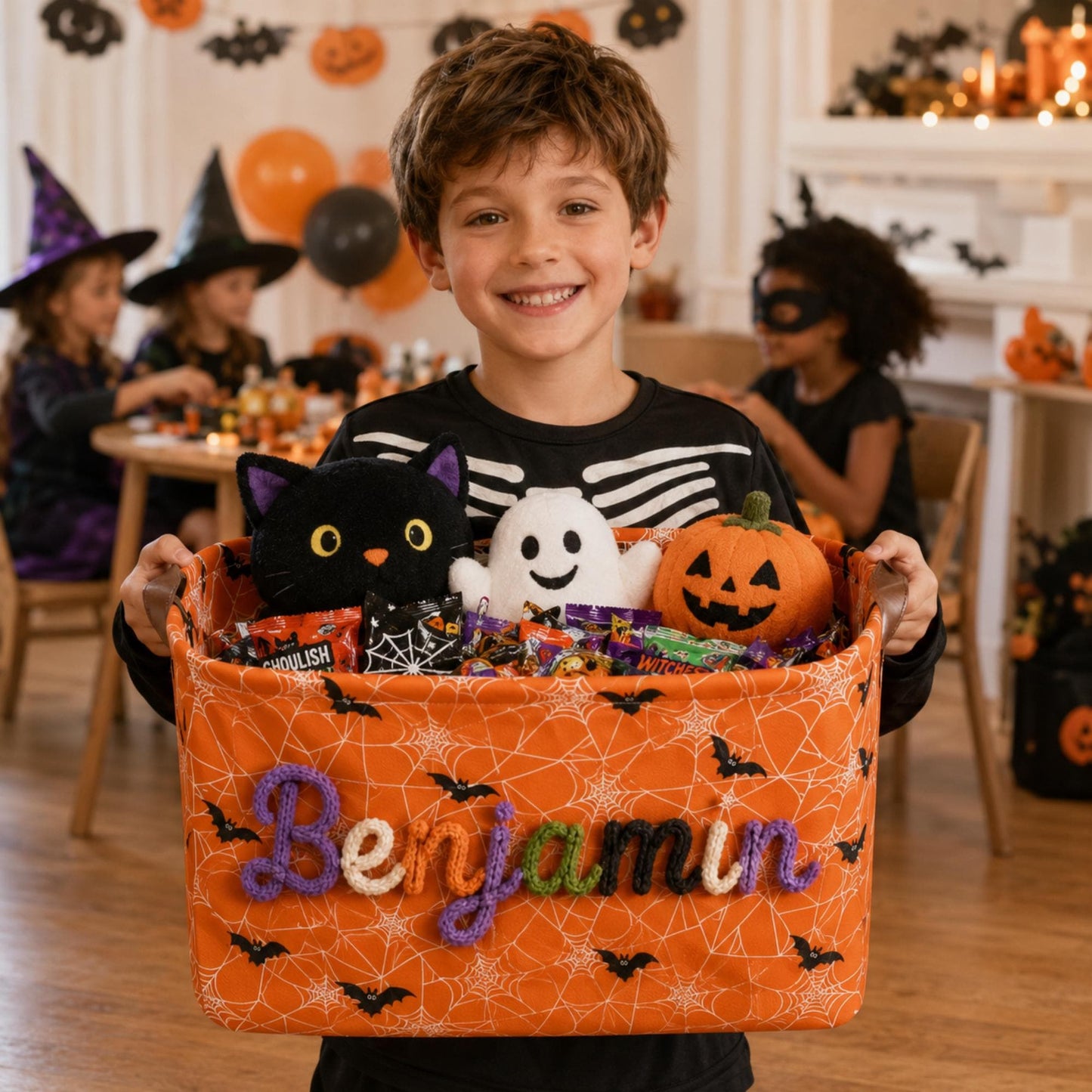 Halloween Storage Basket, Personalized Boo Basket, Custom Name Candy Basket