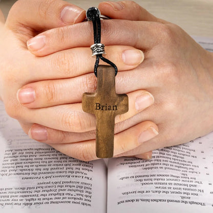 Personalized Wooden Cross Heart Keychain