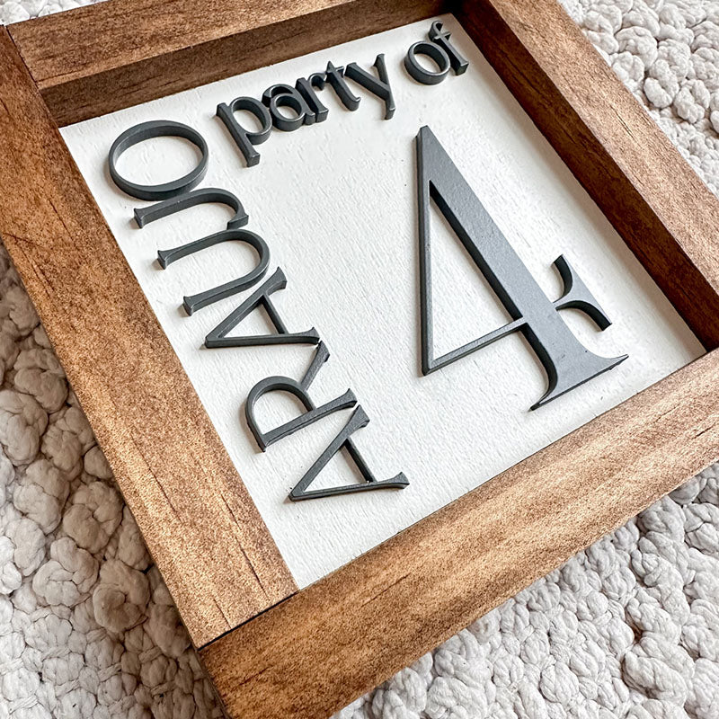 Party of 3 Sign, 3D Number Sign, Last Name Sign, Custom Family Name Sign