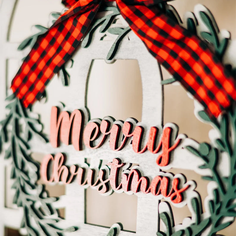 Window Frame Wall Decor, Cathedral Windows, Holiday Wreath, Farmhouse Christmas