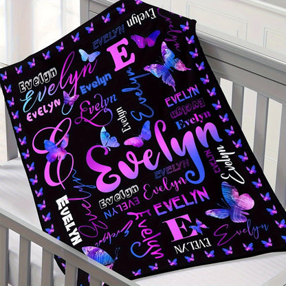 Custom Name Flannel Blanket with Vibrant Butterfly Print