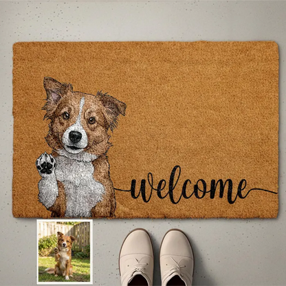 Personalized Pet Watercolor Portrait Doormat, Custom Dog Photo Welcome Mat