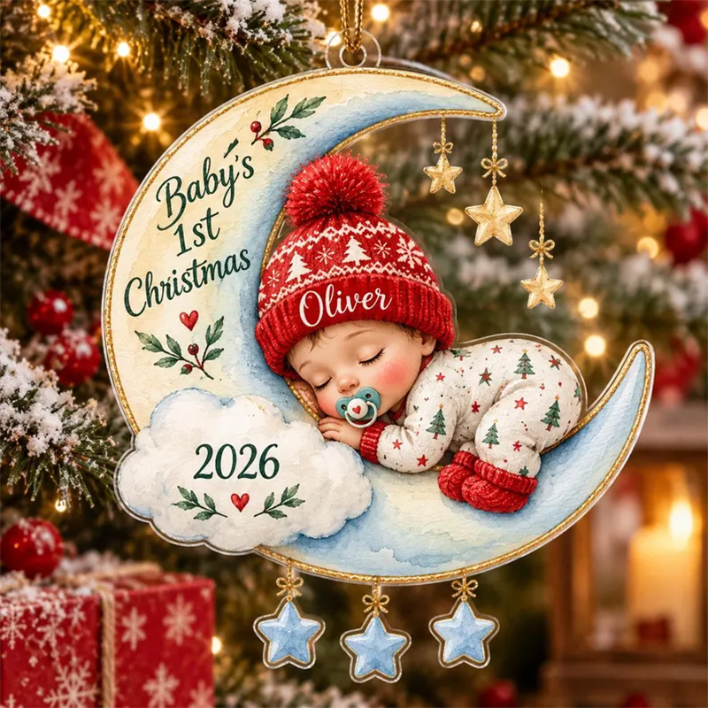 Baby First Christmas On The Moon - Personalized Acrylic Ornament