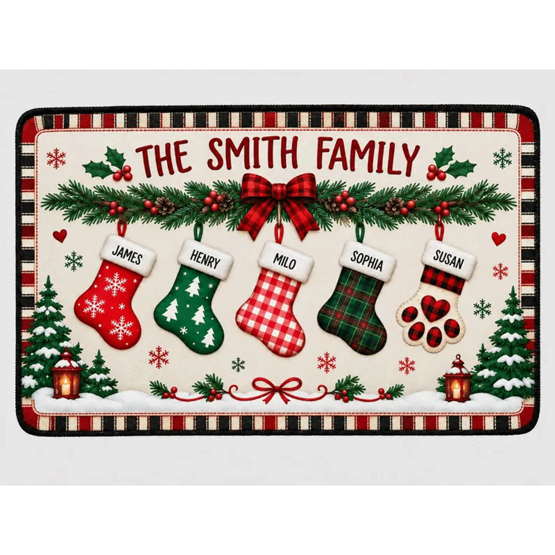 Personalized Christmas Family Runner Rug, Custom Holiday Hallway Carpet
