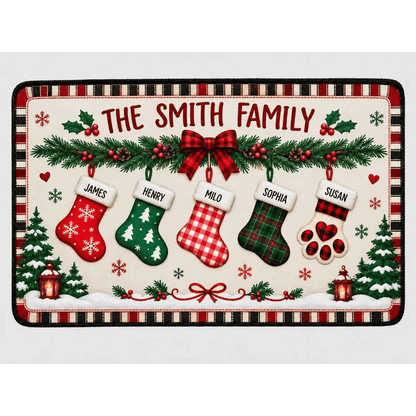 Personalized Christmas Family Runner Rug, Custom Holiday Hallway Carpet