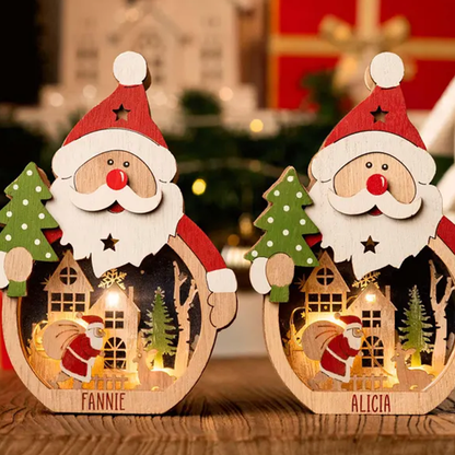 Personalized Christmas Lamp for Kids,Wooden Snowman/Santa Lantern