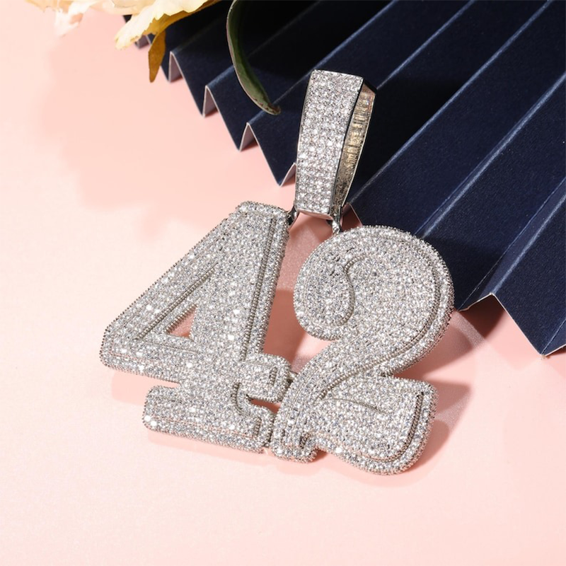 Customize 2-Tone Big Number Name Charm Pendant with Cuban Chain