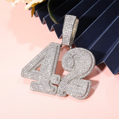 Customize 2-Tone Big Number Name Charm Pendant with Cuban Chain