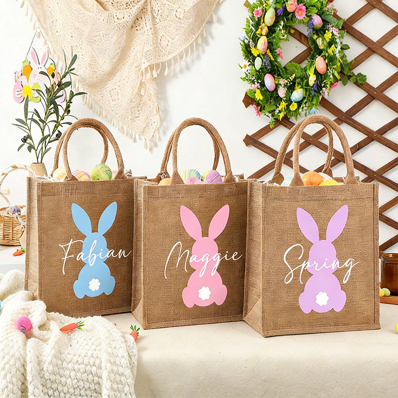 Personalized Easter Tote bag with Bunny,Easter Basket gift,Easter Bag with Name,Easter Gift