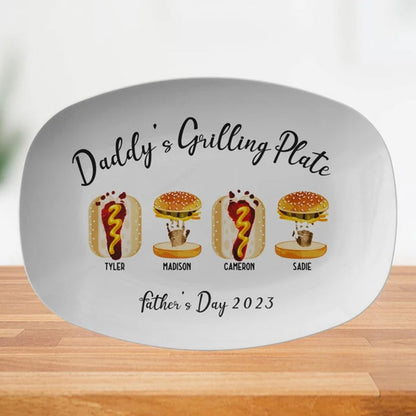 Personalized Handprint and Footprint Grilling Plate with Burger, Hot Dog Custom Father's Day Gift