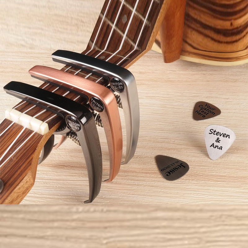 Personalized Metal Guitar Capo, Guitar Pick, Custom Message