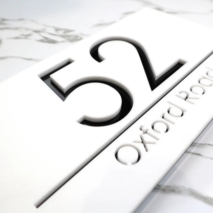Laser Cut Matt White & Black Mirror Personalised Door Numbers House Sign Plaques Number