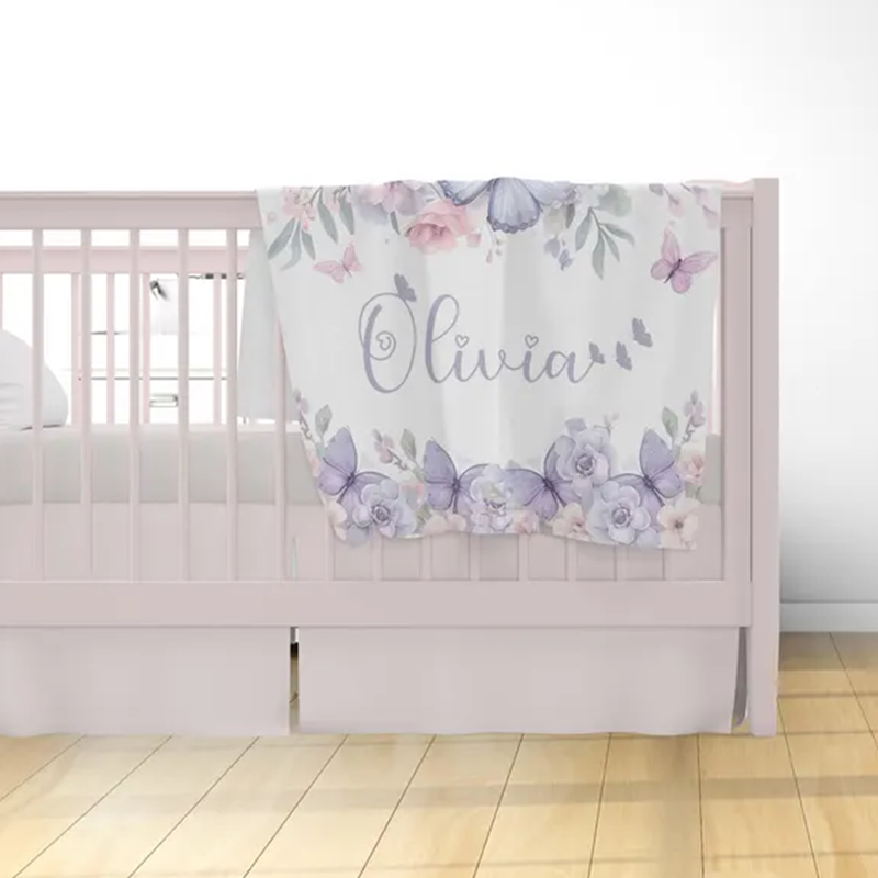 Personalized Butterfly Nursery Blanket Custom Baby Name Blanket