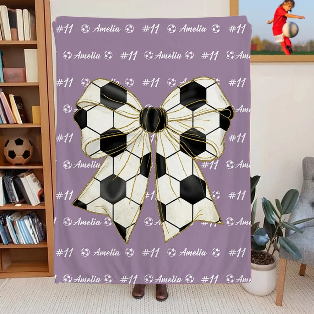 Personalized Baseball Softball Bow Throw Blanket