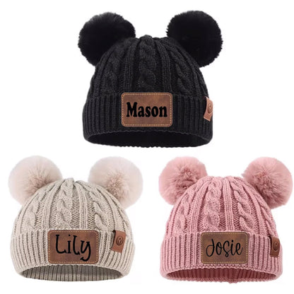 Personalized Baby Beanie with Double Poms