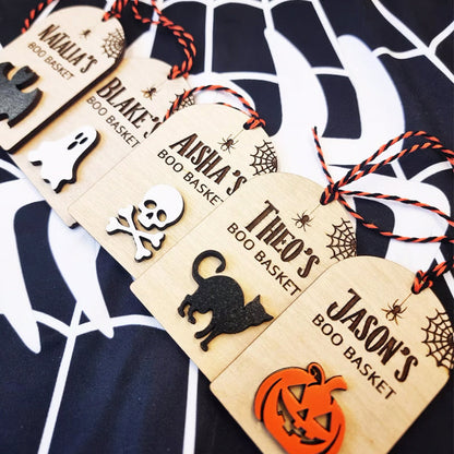 Personalised Boo Basket Tag, Wooden Halloween Gift