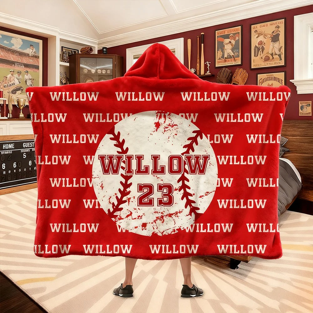 Personalized Baseball Basketball Ball Soft Multicolor Hooded Blanket