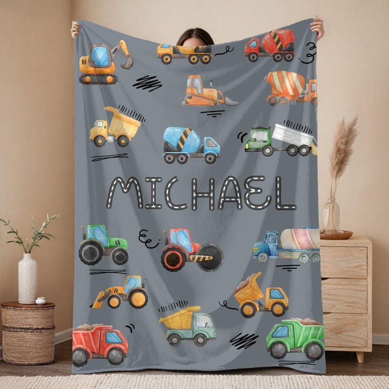Personalized Construction Blanket for Kids – Custom Name Blanket