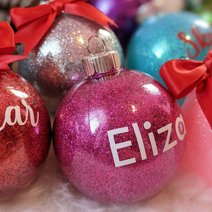 Personalized Glitter Christmas Ball Ornament, Name Bauble Ornament