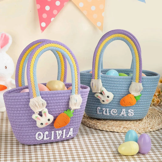 Personalized Cute Easter Rabbit Carrot Cotton Woven Basket