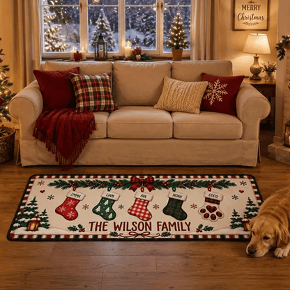 Personalized Christmas Family Runner Rug, Custom Holiday Hallway Carpet
