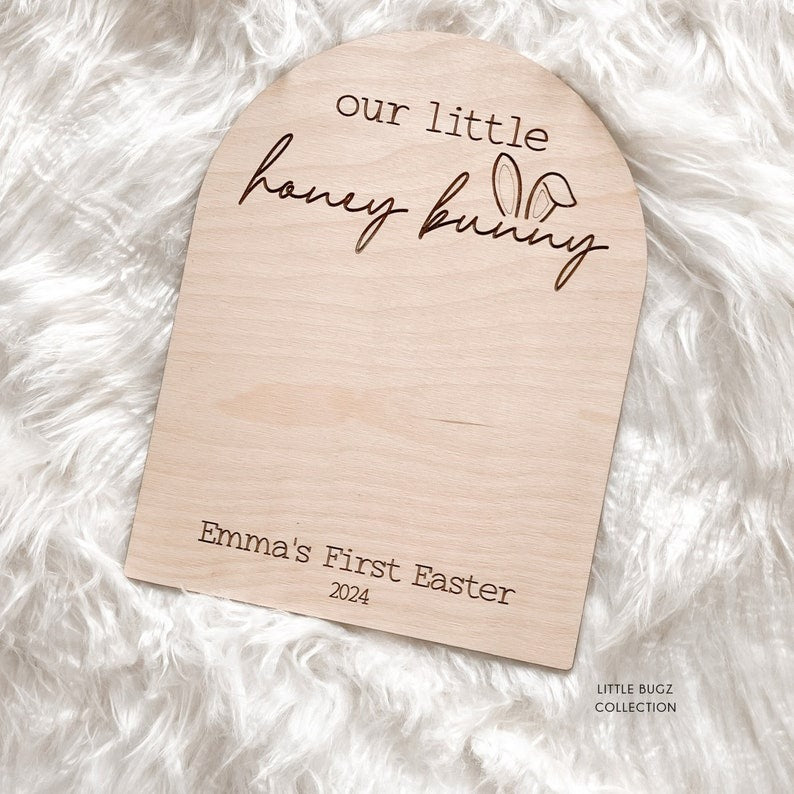 our little bunny easter sign, baby's first easter sign, baby footprint keepsake,