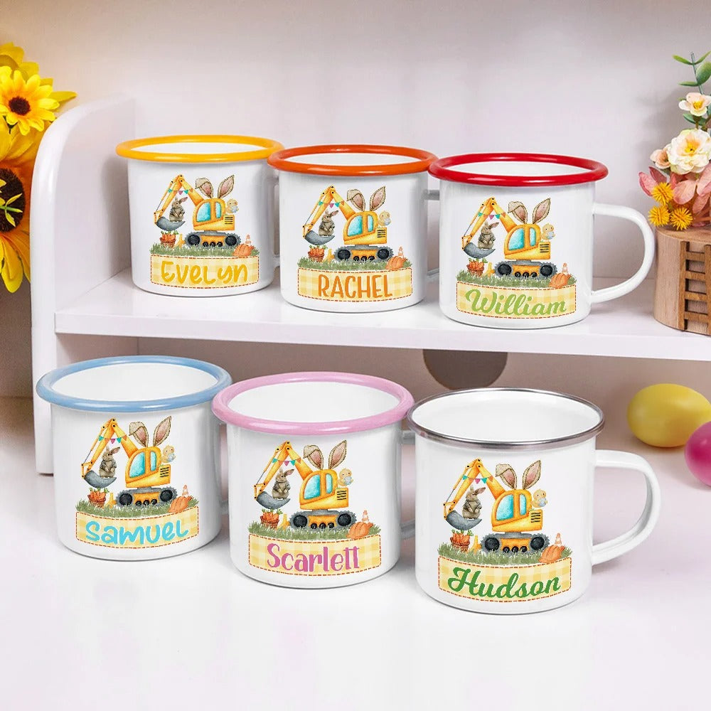 Personalized Easter Cute Bunny Excavator Design 12oz