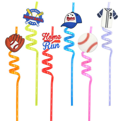 24 pcs Baseball  Themed Reusable Straws