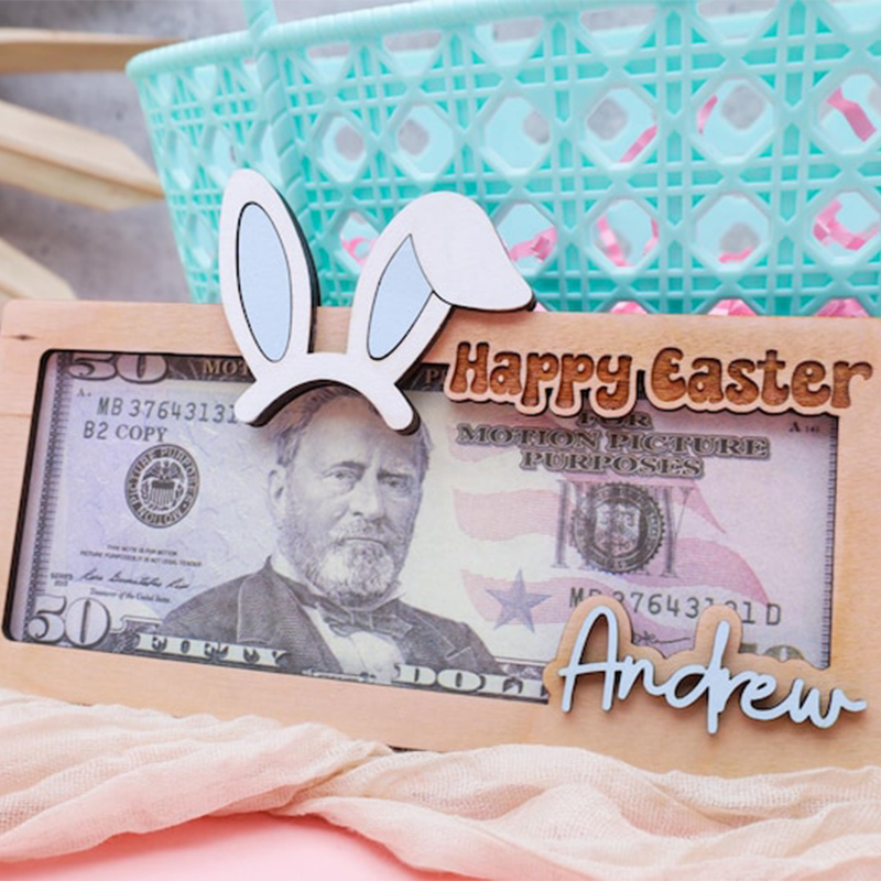 Personalized Easter Bunny Money Holder: Engraved Cash Gift Tag
