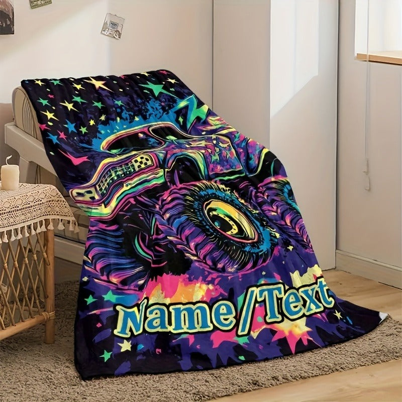 Creative Off-Road Truck Pattern Text Fleece Printed Blanket