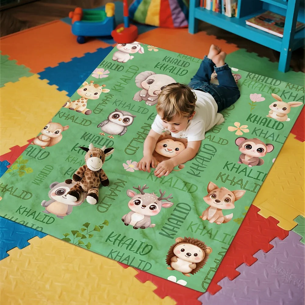 Personalized Multicolor Cute Forest Animal Soft Throw Blanket