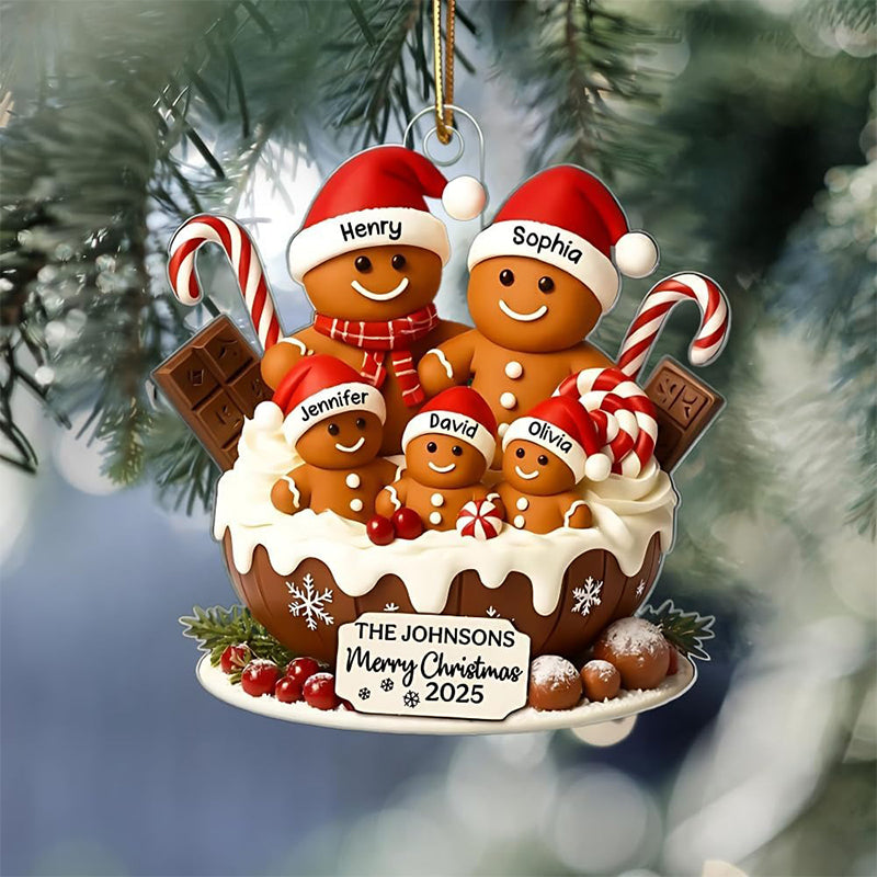 Personalized Gingerbread Family Christmas Ornament - Custom Names