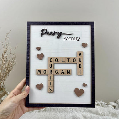 Personalized Scrabble Puzzle Sign, Grandkids Crossword Scrabble Wooden Sign