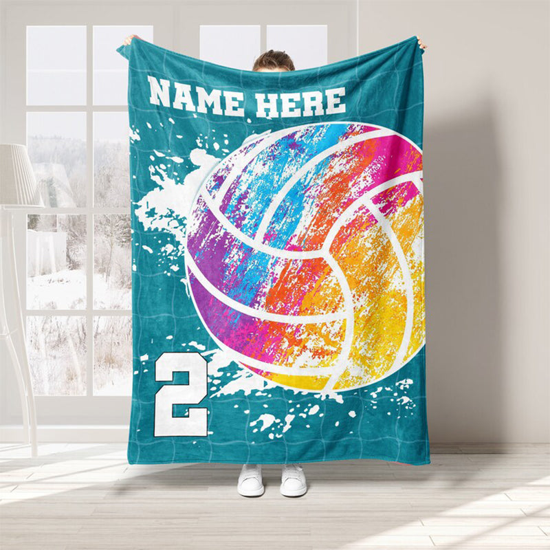 Personalized Volleyball Blanket, Custom Name Number Soft Cozy Sherpa Fleece Throw Blankets