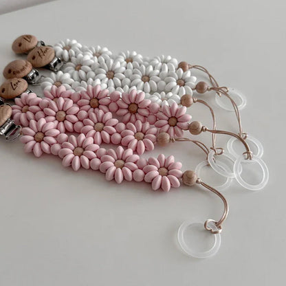 Personalized Flower Beaded Pacifier Clip Wooden Engraving