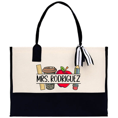 Personalized Teacher Tote Bag, Custom Teacher Name Bag