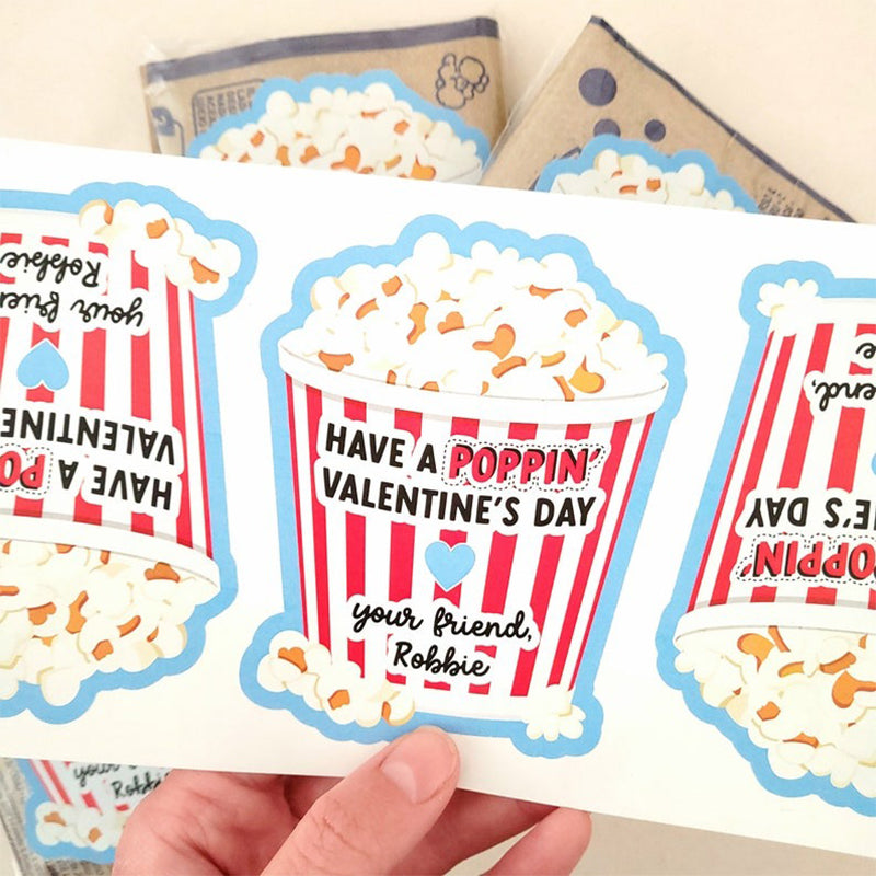 Valentine popcorn stickers,Valentine's Day stickers sets of 6